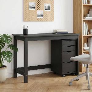 vidaXL Комплект бюро и подвижен шкаф MOSS 2 бр. Черно (3438793)