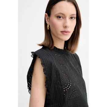 BOSS Orange Памучна блуза BOSS Orange дамска в черно с апликация 50538349 (50538349)