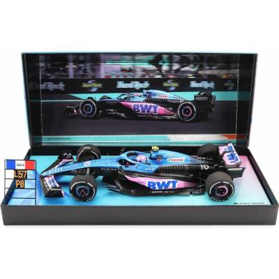 MINICHAMPS ALPINE F1 A523 TEAM BWT ALPINE N 10 8th MIAMI GP WITH PIT BOARD 2023 PIERRE GASLY - BLUE BLACK PINK 1:18
