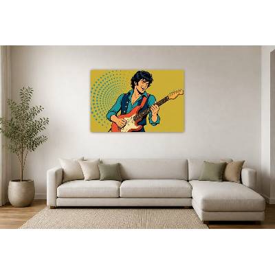 Obraz na plátně – Stylizovaný kytarista s červenou elektrickou kytarou 135 × 90 cm