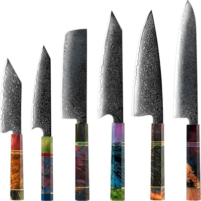 HARAHU Комплект дамаски кухненски ножове ik-27680 - Многоцветен kp27680 (ik-27680)