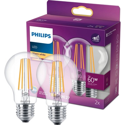 Philips Žiarovka LED E27 7W 2 700K číra sada 2 ks