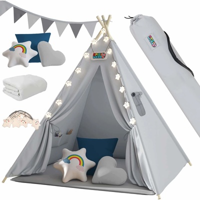 Spielwerk Dětský stan teepee JULIUS 120x120x160cm šedá/modrá – Zboží Mobilmania