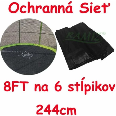 JOKO Ochranná sieť trampolínu 244cm/8FT, 6 tunelov na stĺpiky, čierna