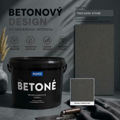 Rokospol Roko Betoné dekorativní stěrka P160 Dark Stone 14 kg