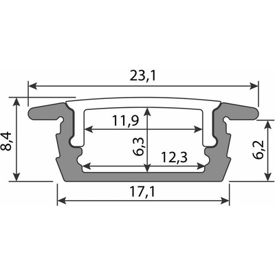 ML-761.374.43.2 Vestavný hliníkový profil VP, 23x8 mm bílý včetně mléčného difuzoru, 2 m