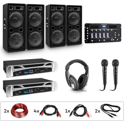 Electronic-Star eStar Bass-Party Pro, DJ система, комплект, 2 x PA усилвател, DJ миксер, 4 x субуфер (4x211+21733+2x34287) (4x211+21733+2x34287)