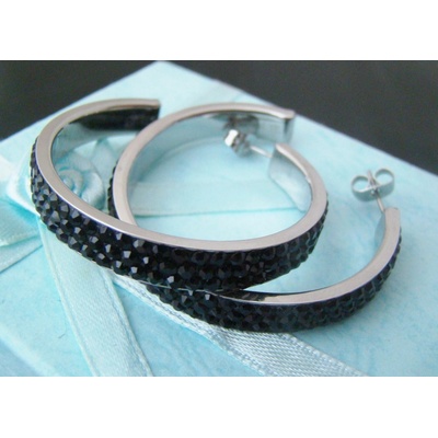 Steel Jewelry Náušnice černé kruhy s krystalky z chirurgické oceli NS130102