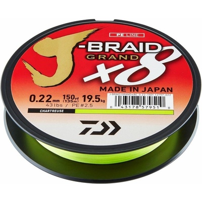 DAIWA Šňůra J-Braid GRAND X8 Chartreuse 135m 0,24mm 22kg