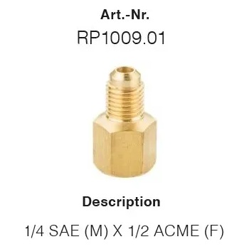 Image 1 of Errecom - Италия RP1009.01 - Адаптер 1/4 SAE (M) x 1/2 ACME (F) ; ERRECOM