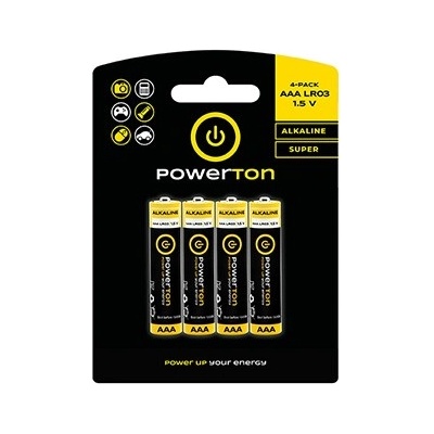 Powerton Baterie jednorázová alkalická, tužková, AAA, 1.5V, Powerton, blistr, 4-pack (WPABACB4)