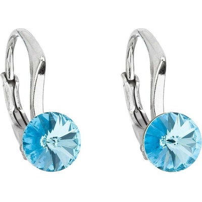 Pavona Stříbrné náušnice visací s krystaly Swarovski modré kulaté 31230.3 aquamarine
