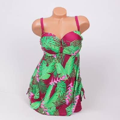 Макси танкини в тъмночервено и зелени листа чашка d/Е