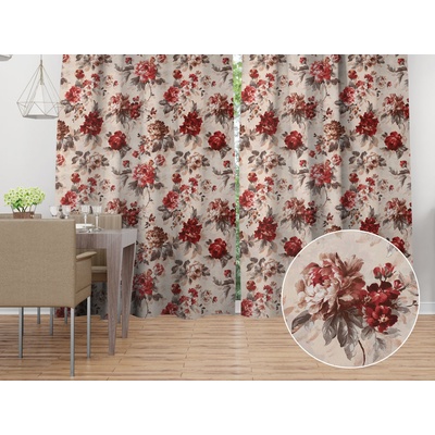 Biante Bavlněný závěs Sandra SA-399 Červené pivoňky na pískovém 150x140 cm