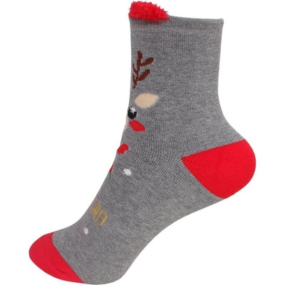 Дамски коледни термо чорапи в сиво и червено с еленче