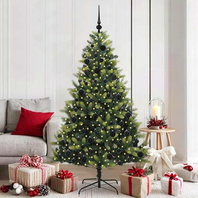 vidaXL Изкуствен сгъваем коледен дърво с 300 LED светлини Зелен 180 cm (3395992)