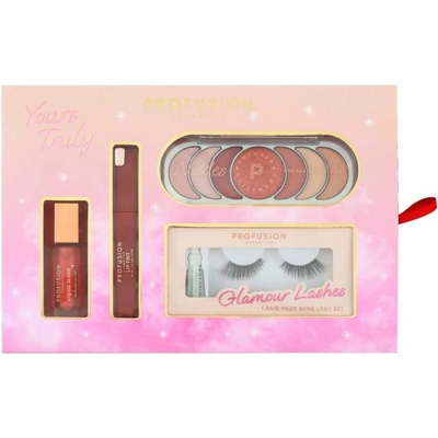 Profusion Yours Truly 6 odstínů v paletce očních stínů 11 g + tekutá tvářenka 7 ml + dlouhotrvající lip tint 6,5 ml + Glamour řasy z jemného faux mink 2 ml dárková sada