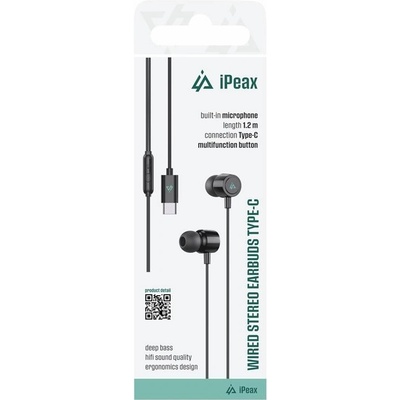 iPEAX drátová sluchátka USB-C černá 90010135