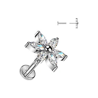 Šperky4U Piercing do brady kytička PUSH IN labreta TITAN TIT1632