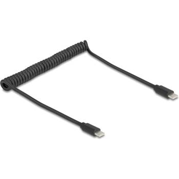 Delock USB 2.0 Type-C навит кабел, мъжки към мъжки 0.45 m до 0.75 m черен