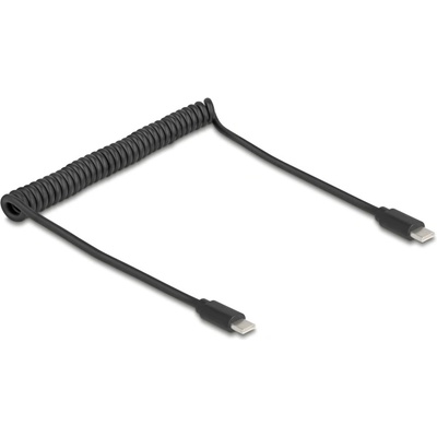 Delock USB 2.0 Type-C навит кабел, мъжки към мъжки 0.45 m до 0.75 m черен