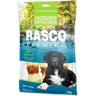 Rasco Premium byvolia koža obalená kuracím uzly 6 cm 80 g
