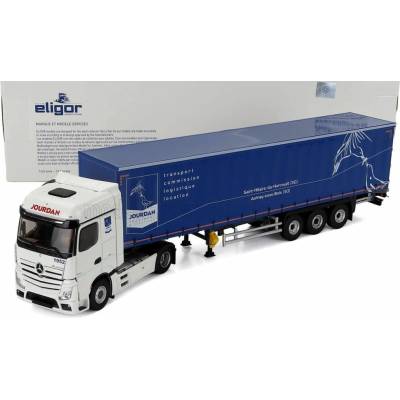 ELIGOR MERCEDES BENZ ACTROS 5 1851 TRUCK TELONATO JOURDAN TRANSPORTS 2020 WHITE BLUE 1:43