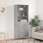 vidaXL Висок шкаф, бетонно сив, 69, 5x34x180 см, инженерно дърво (3189369)