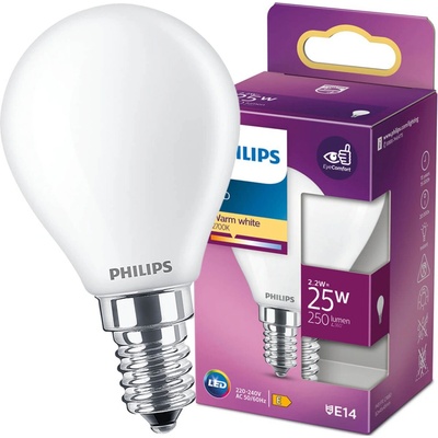 Philips LED žiarovka 1x2,2W E14 250lm 2700K teplá biela, matná biela, EyeComfort
