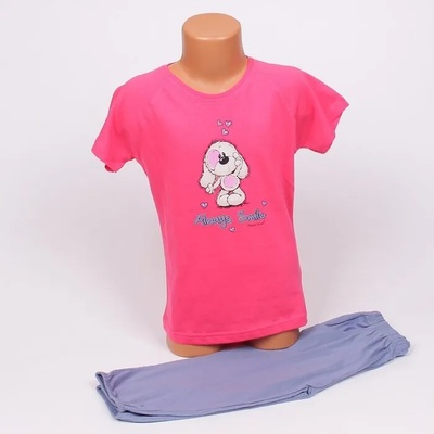 Пижама за момиче в коралово и синьо с апликация - кученце