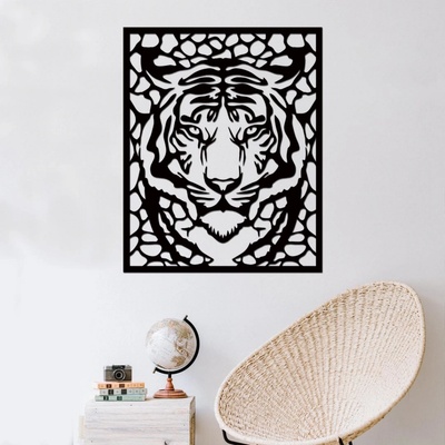 dřevo života Dřevěná dekorace na zeď TIGER Rozměry (cm): 40x39, Zvolte barvu dekoru: Černá