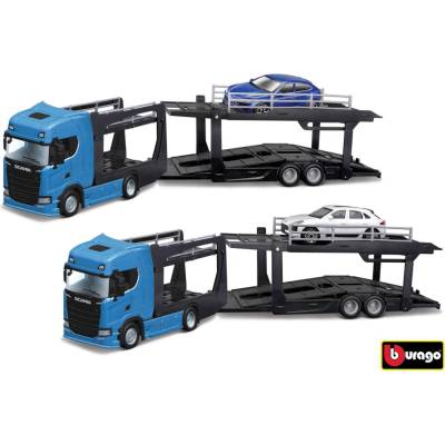 Bburago Kamion Multicar Carrier Scania 770S Black + Lamborghini Urus 1:43