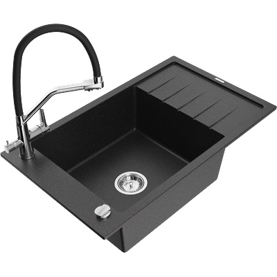 Mexen Elias гранитна мивка с 1 отделение с отцедник и кухненски смесител Duo, (6511-73-671701-07)
