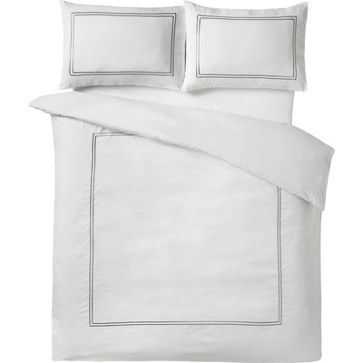 Catherine Lansfield Бяло двойно 3 части сатенено спално бельо 200x200 cm So Soft Mono Satin Stitch - Catherine Lansfield (BD/61209/W/DQS/WHS)