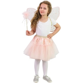 Rappa Детски костюм туту пола розова цветна фея с пръчка и крила