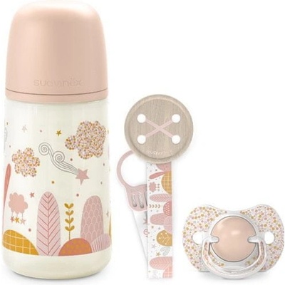 Suavinex sada fľaša 270ml + cumlík fyziologický + klip Dreams ružová