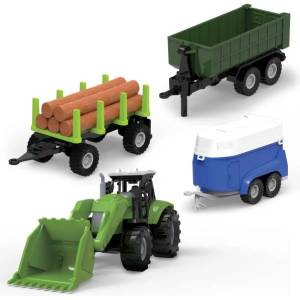  Farm service - КОМПЛЕКТ Трактор с товарач, две ремаркета и ремарке със светлина и звуци (21h-24p)