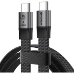 Techsuit Здрав USB4 кабел с въжена оплетка и дисплей, за устройства с USB-C порт - Techsuit CX1 ElysiumSync Pro USB4 USB-C to USB-C Cable 240W (120 см) (черен) (KF2364908)
