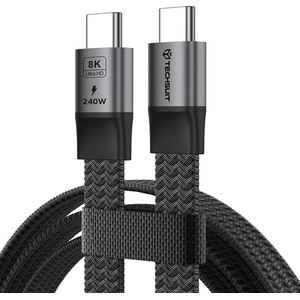 Techsuit Здрав USB4 кабел с въжена оплетка и дисплей, за устройства с USB-C порт - Techsuit CX1 ElysiumSync Pro USB4 USB-C to USB-C Cable 240W (120 см) (черен) (KF2364908)