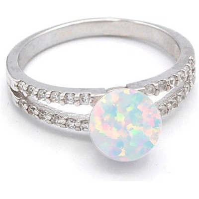 B&B Goldinvestic Zlatý prsten s opálem a pruhy zirkonů bílé zlato N2921