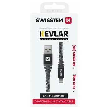 Swissten 71543010 dátový Lightning, 60W / 3A / 1x USB-A(M) / 1x Lightning(M), 1,5m, šedý