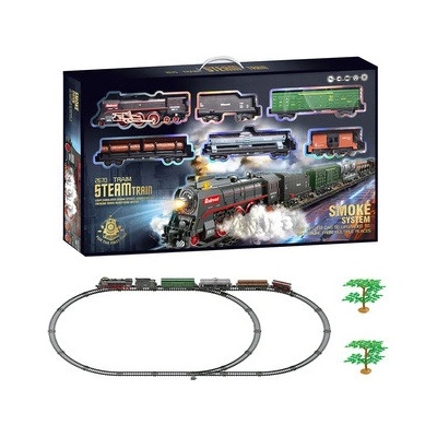 SET Elektrická vláčkodráha Parní lokomotiva s kouřem, světlem a zvukem na baterie 89 ks