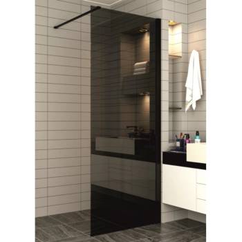 Image 1 of Inter Ceramic Статичен параван за баня Ава Нано 90х200 см, черно стъкло, черен алуминиев профил (ics 113g/90 nano)
