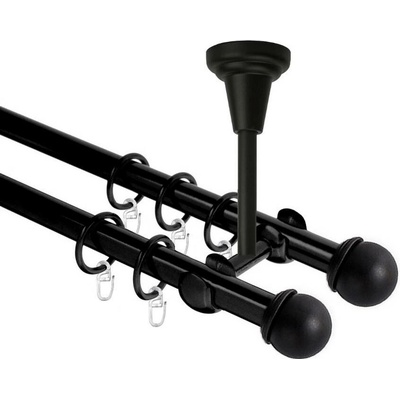 OK-GarnýžeCZ Garnýž kovová dvouřadá 19mm Todi double černá 250 cm do stropu / kroužky s háčkem
