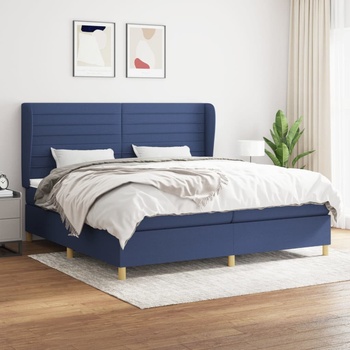 vidaXL Боксспринг легло с матрак, синьо, 200x200 см, плат (3128635)
