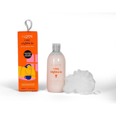 I LOVE Комплект I Love: Cosy Nights Хидратиращ Душ гел За всички типове кожа 500 мл + I Love Гъба за тяло