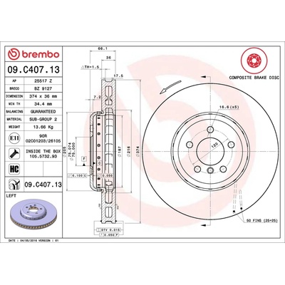Brzdový kotúč BREMBO 09.C407.13
