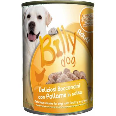 Billy Dog šťavnaté mäsové kúsky s kuracím mäsom v lahodnej omáčke 415 g