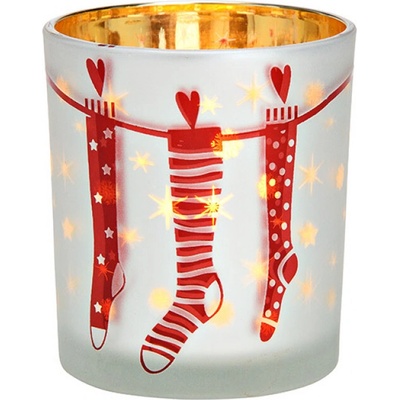 Textilomanie Sklenený svietnik CHRISTMAS STOCKING 10 cm biely