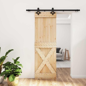 vidaXL Преплъзваща се врата Естествено и черно 70 x 210 cm (3445054)